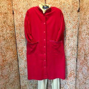80s Vintage Duster Red Cotton Long Jacket Small Sh